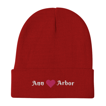 'Ann Arbor' Winter Beanie (w/ Heart Outline) - Circumspice Michigan