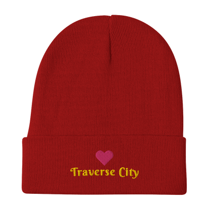 'Traverse City' Winter Beanie (w/ Heart Outline) - Circumspice Michigan