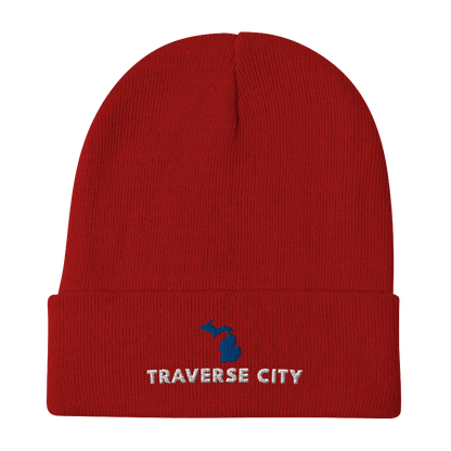 'Traverse City' Winter Beanie (w/ Michigan Outline) - Circumspice Michigan