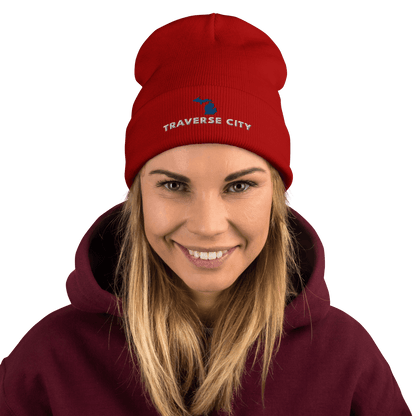 'Traverse City' Winter Beanie (w/ Michigan Outline) - Circumspice Michigan