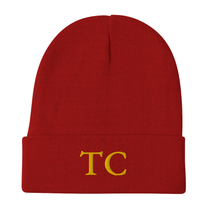 Traverse City 'TC' Winter Beanie (French Serif Font) | Gold Embroidery - Circumspice Michigan