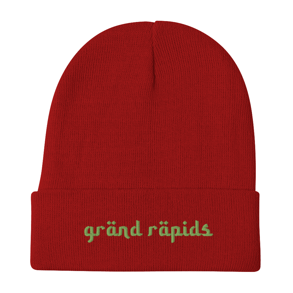 'Grand Rapids' Winter Beanie (Arabic Font) | Green Embroidery - Circumspice Michigan