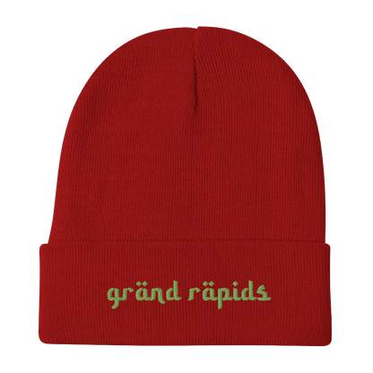 'Grand Rapids' Winter Beanie (Arabic Font) | Green Embroidery - Circumspice Michigan