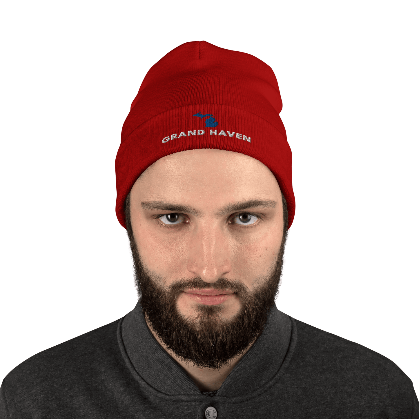 'Grand Haven' Winter Beanie (w/ Michigan Outline) - Circumspice Michigan