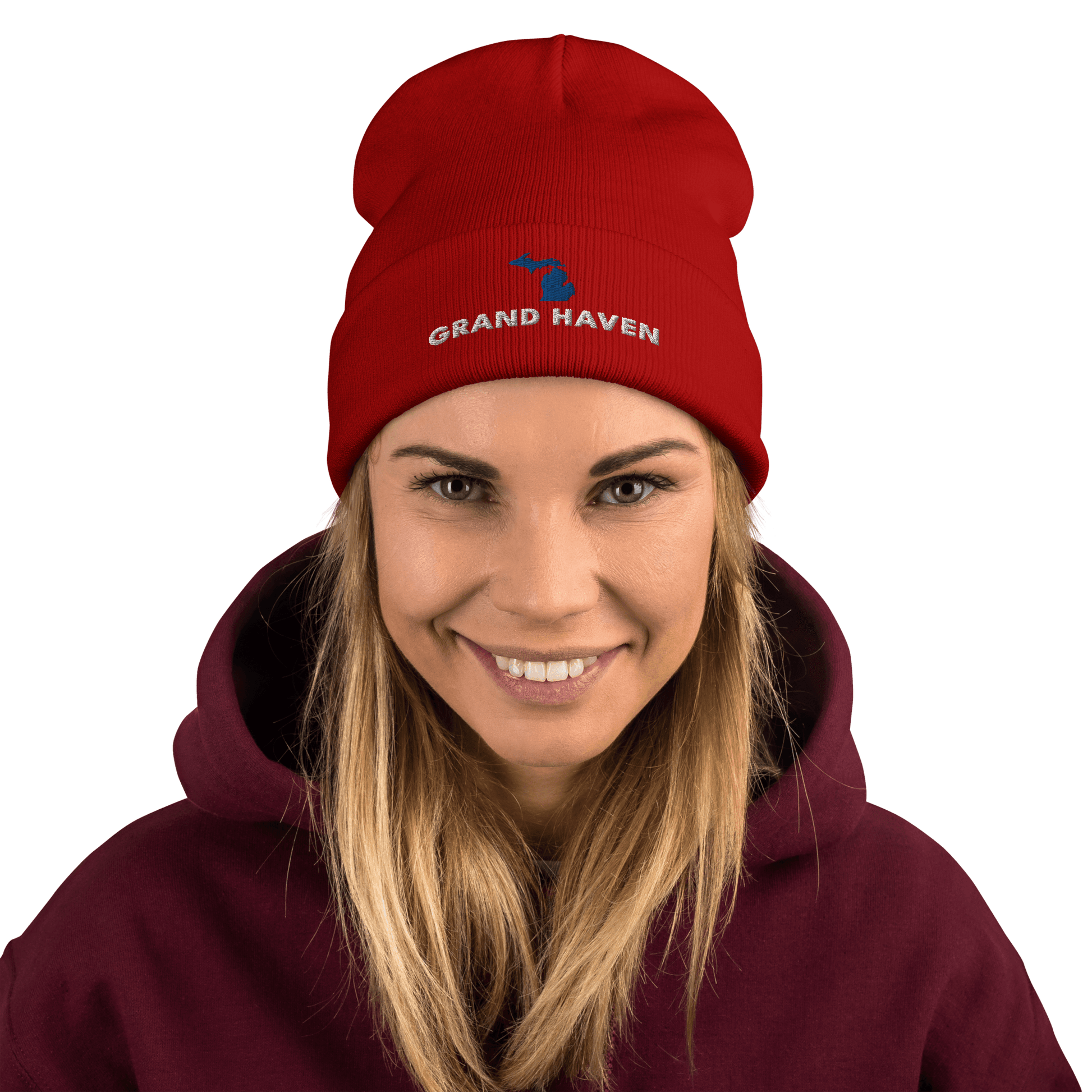 'Grand Haven' Winter Beanie (w/ Michigan Outline) - Circumspice Michigan