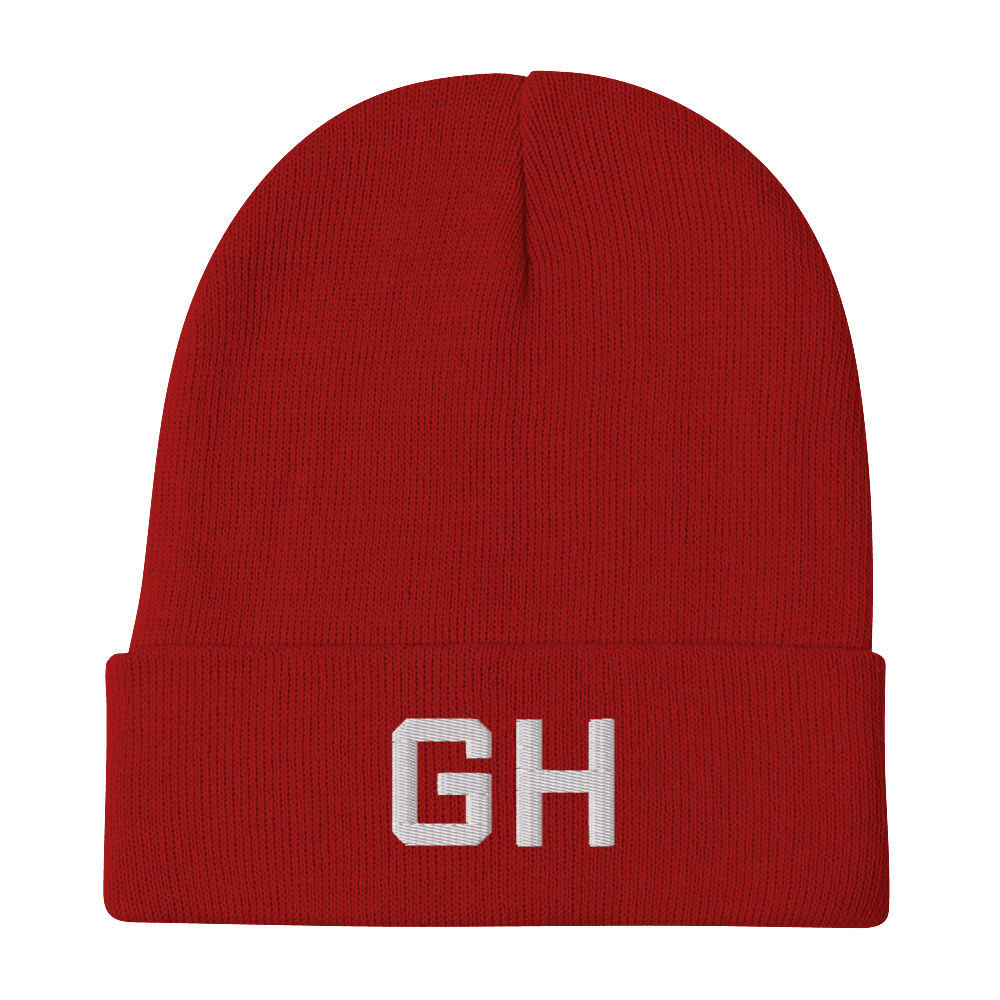 Grand Haven 'GH' Winter Beanie (Athletic Font) | White/Black Embroidery - Circumspice Michigan