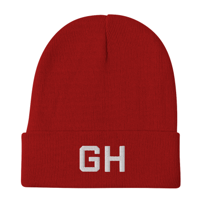 Grand Haven 'GH' Winter Beanie (Athletic Font) | White/Black Embroidery - Circumspice Michigan