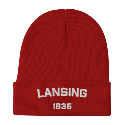 'Lansing 1835' Winter Beanie | White Embroidery - Circumspice Michigan