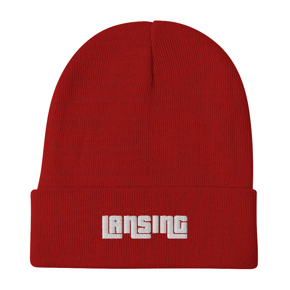 'Lansing' Winter Beanie (1970s Font) | White/Black Embroidery - Circumspice Michigan