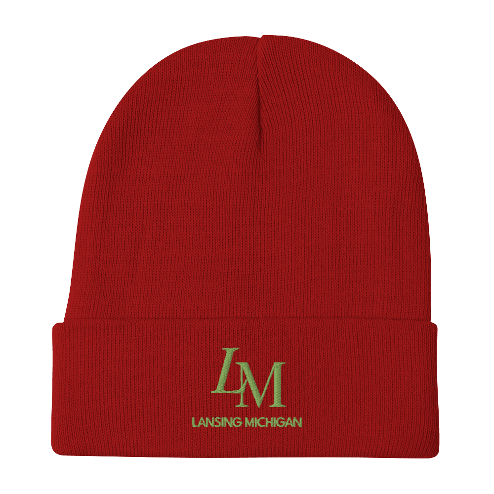 'LM Lansing Michigan' Winter Beanie (Luxury Goods Parody) | Green Embroidery - Circumspice Michigan