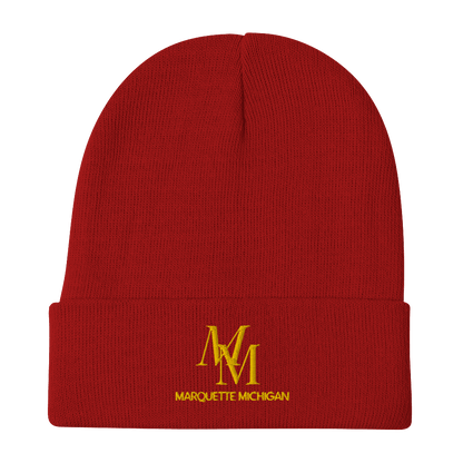 'MM Marquette Michigan' Winter Beanie (Luxury Goods Parody) | Gold Embroidery - Circumspice Michigan