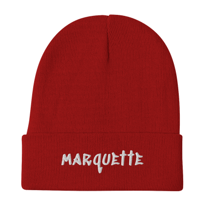 'Marquette' Winter Beanie (1980's Hip Hop Font) | White/Black Embroidery - Circumspice Michigan