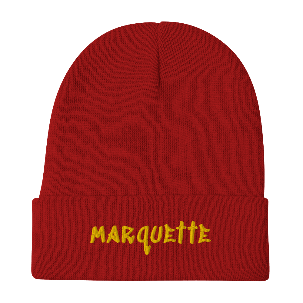 'Marquette' Winter Beanie (1980's Hip Hop Font) | Gold Embroidery - Circumspice Michigan