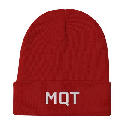 Marquette 'MQT' Winter Beanie (Athletic Font) | White/Black Embroidery - Circumspice Michigan