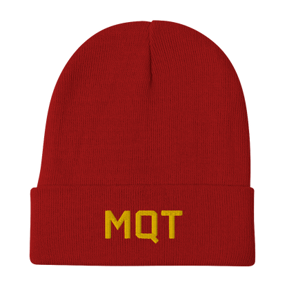 Marquette 'MQT' Winter Beanie (Athletic Font) | Gold Embroidery - Circumspice Michigan