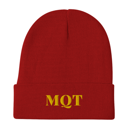 Marquette 'MQT' Winter Beanie (Fancy Serif Font) | Gold Embroidery - Circumspice Michigan