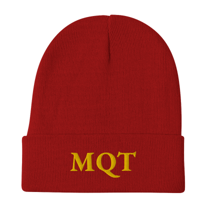 Marquette 'MQT' Winter Beanie (French Serif Font) | Gold Embroidery - Circumspice Michigan