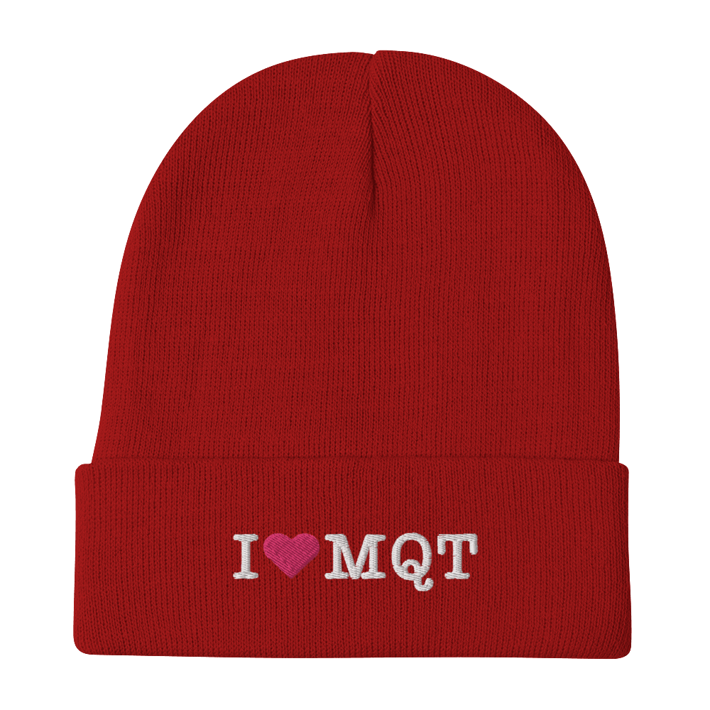 Marquette 'I ❤️ MQT' Winter Beanie | White/Black Embroidery - Circumspice Michigan