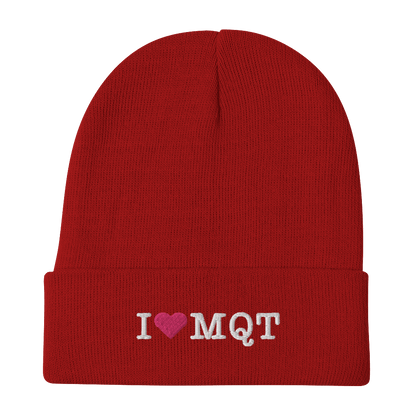 Marquette 'I ❤️ MQT' Winter Beanie | White/Black Embroidery - Circumspice Michigan