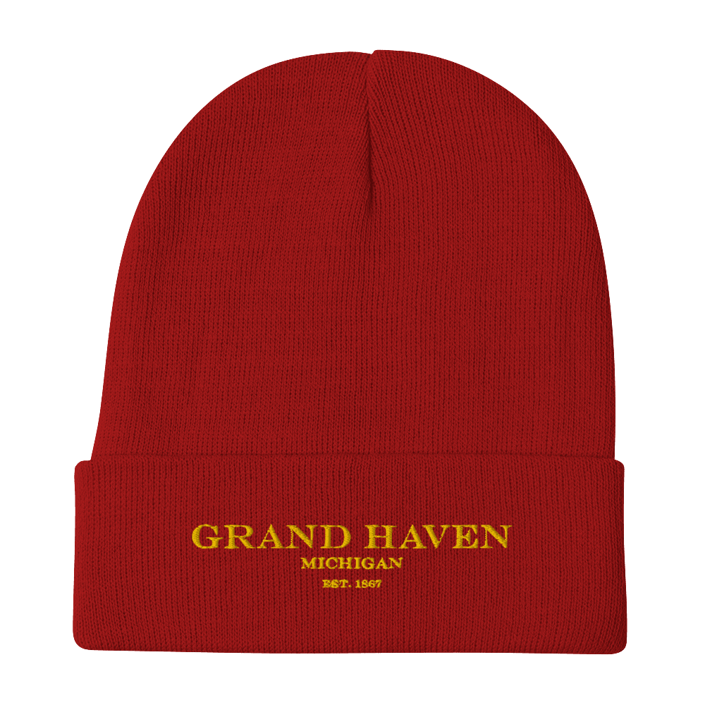 'Grand Haven Michigan EST 1867' Winter Beanie | Gold Embroidery - Circumspice Michigan