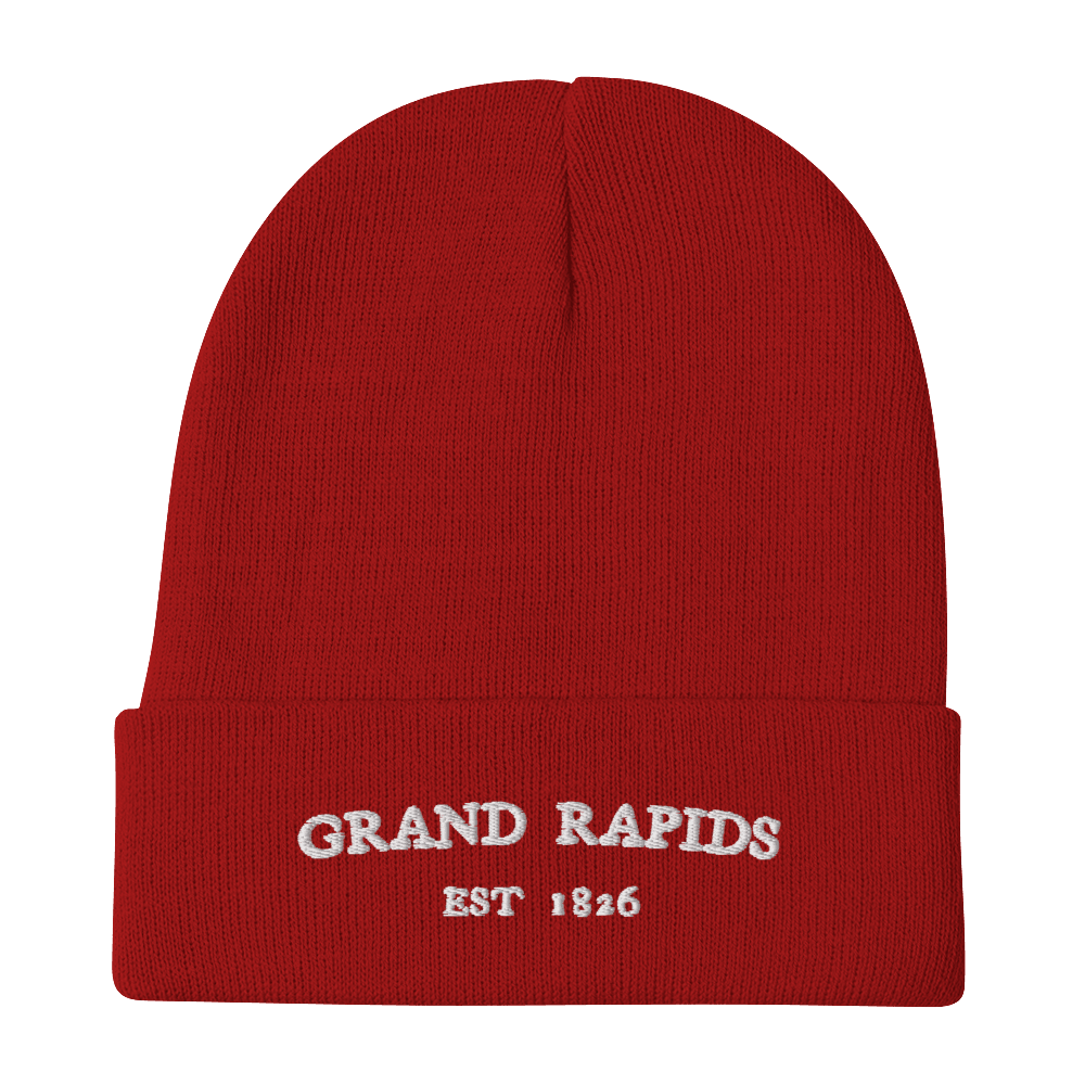 'Grand Rapids EST 1826' Winter Beanie | White/Navy Embroidery - Circumspice Michigan