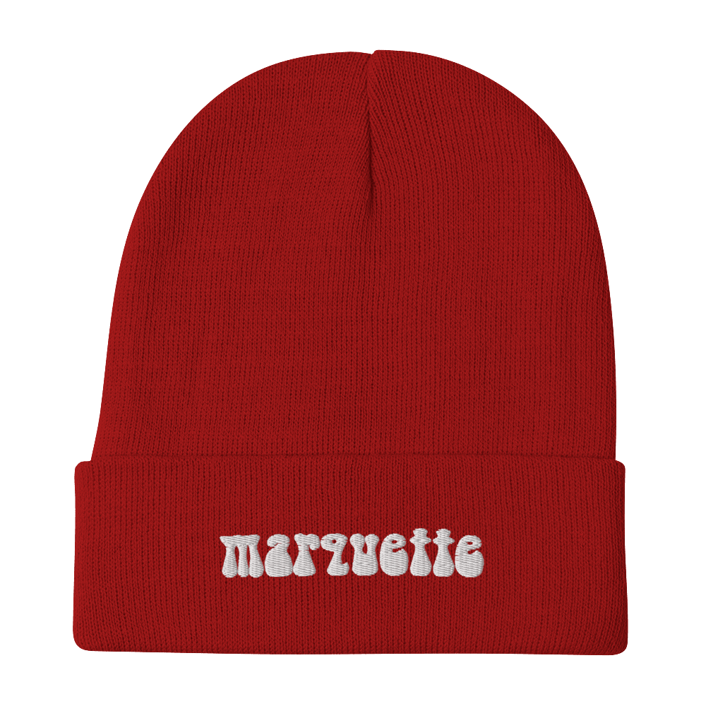 'Marquette' Winter Beanie (1960s Font) | White/Black Embroidery - Circumspice Michigan