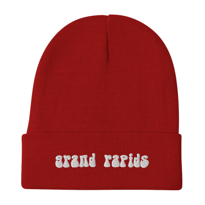 'Grand Rapids' Winter Beanie (1960s Font) | White/Black Embroidery - Circumspice Michigan