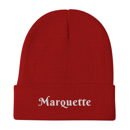 'Marquette' Winter Beanie (1960s Font) | White/Black Embroidery - Circumspice Michigan