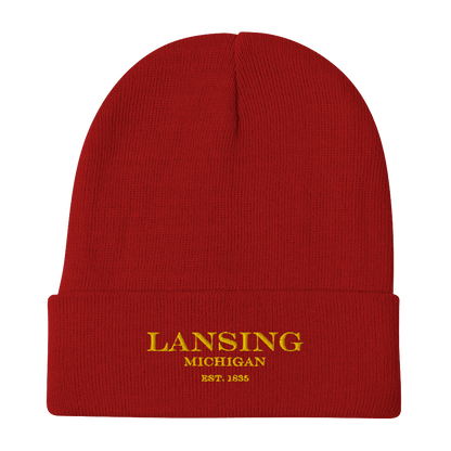 'Lansing Michigan EST 1835' Winter Beanie | Gold Embroidery - Circumspice Michigan