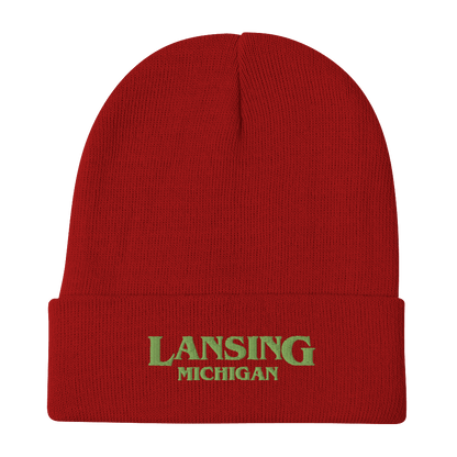 'Lansing Michigan' Winter Beanie (1980s Drama Parody) | Green Embroidery - Circumspice Michigan