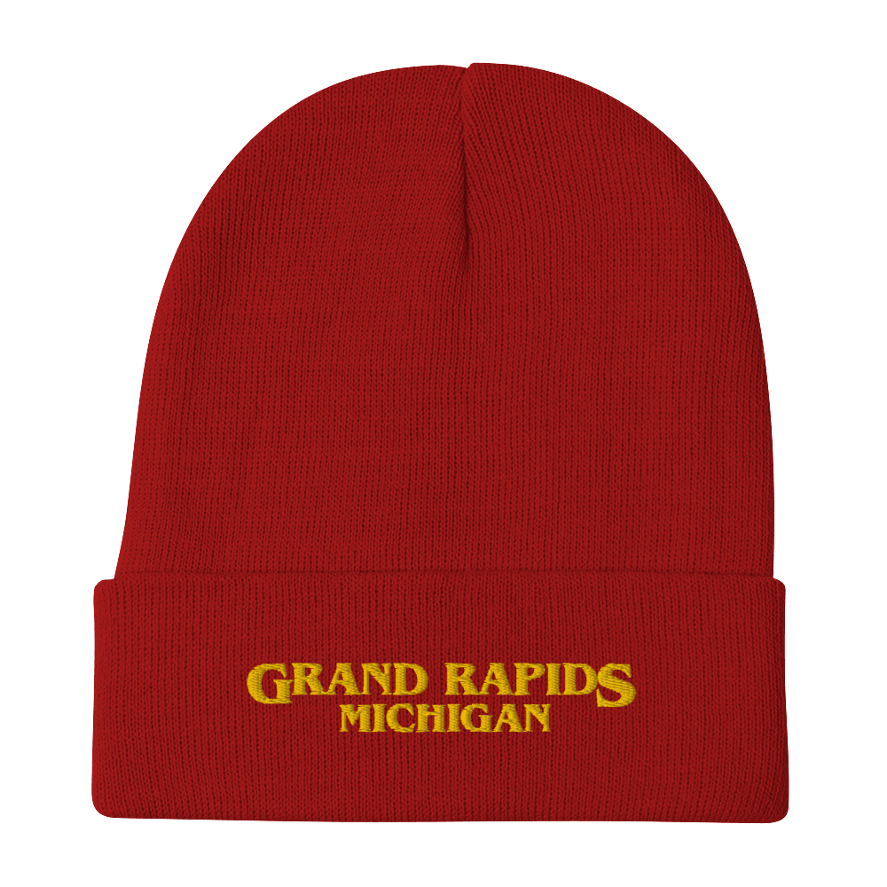 'Grand Rapids' Winter Beanie (1980s Drama Parody) l Gold Embroidery - Circumspice Michigan