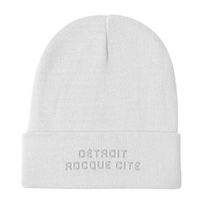 'Détroit Rocque Cité' Winter Beanie | White Embroidery - Circumspice Michigan