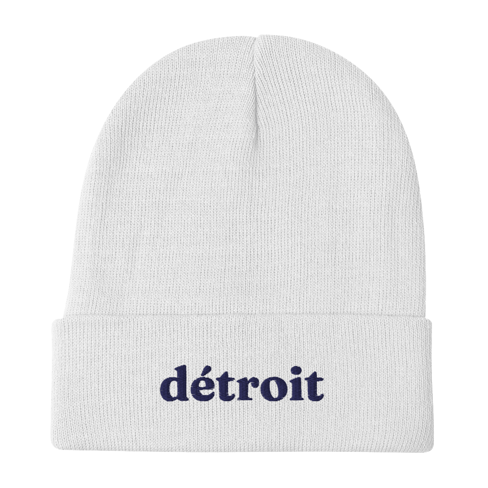 'Détroit' Winter Beanie (Fraunces Font) | White Embroidery - Circumspice Michigan