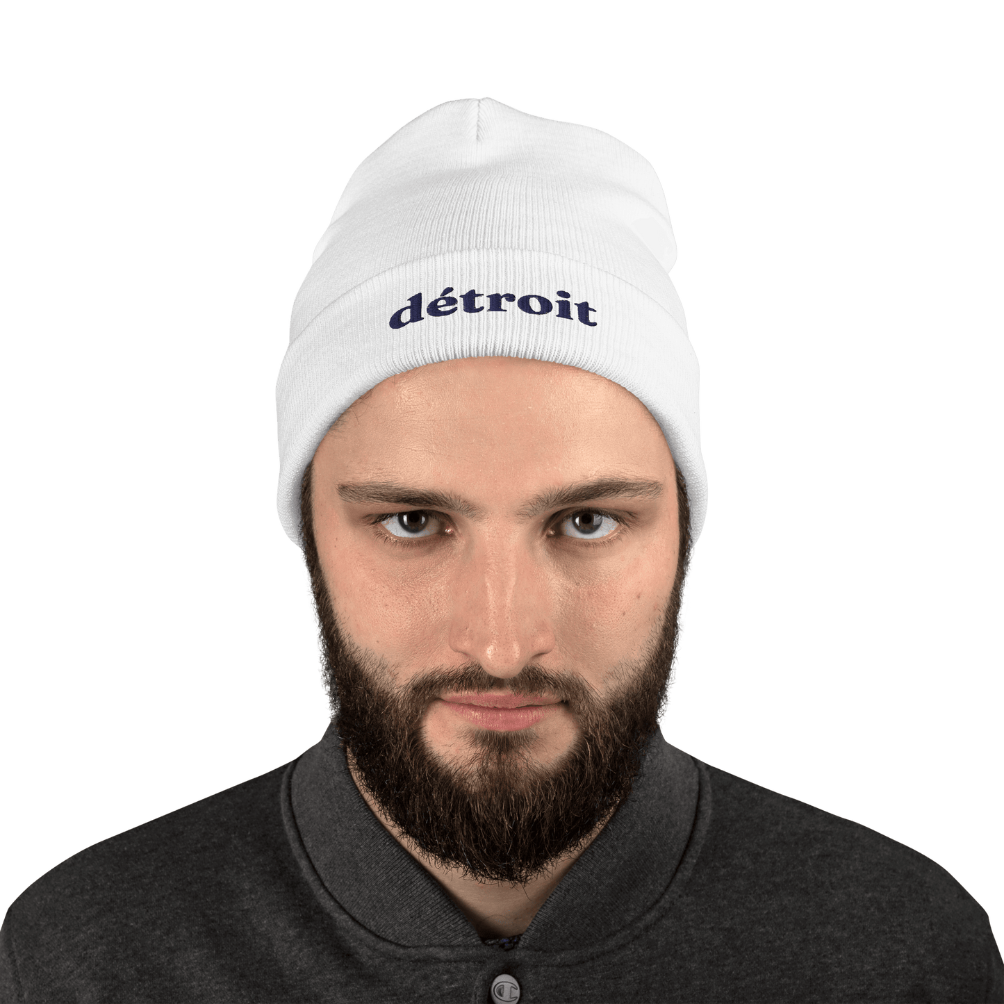 'Détroit' Winter Beanie (Fraunces Font) | White Embroidery - Circumspice Michigan