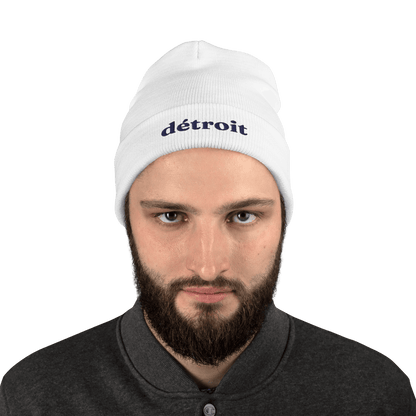 'Détroit' Winter Beanie (Fraunces Font) | White Embroidery - Circumspice Michigan