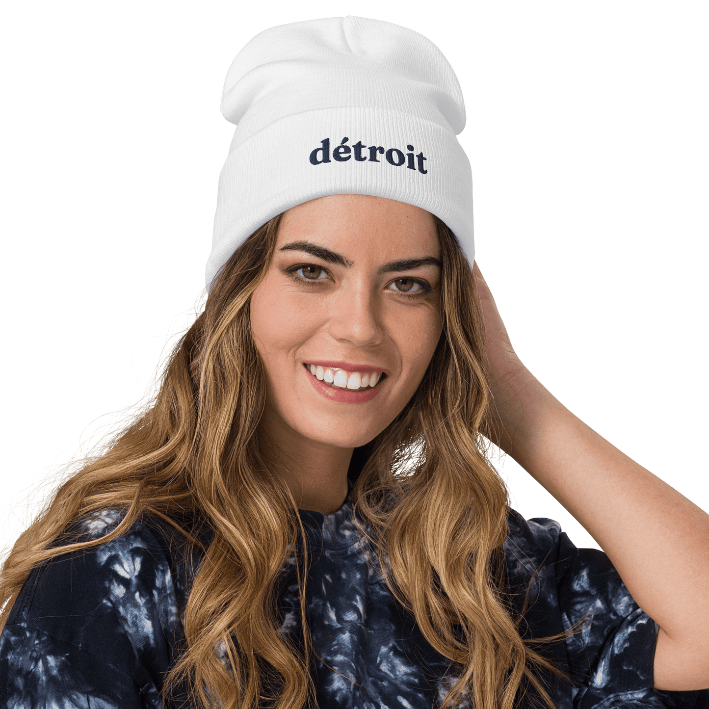 'Détroit' Winter Beanie (Fraunces Font) | White Embroidery - Circumspice Michigan