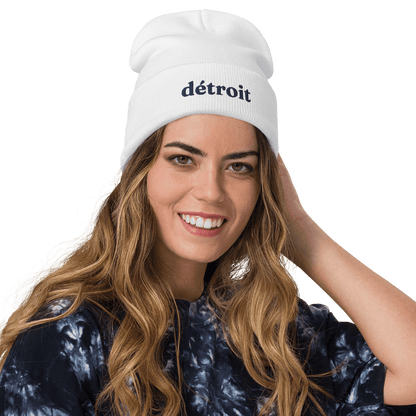 'Détroit' Winter Beanie (Fraunces Font) | White Embroidery - Circumspice Michigan