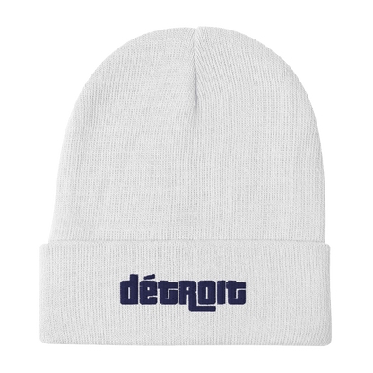 'Détroit' Winter Beanie (1970s Font) | White Embroidery - Circumspice Michigan