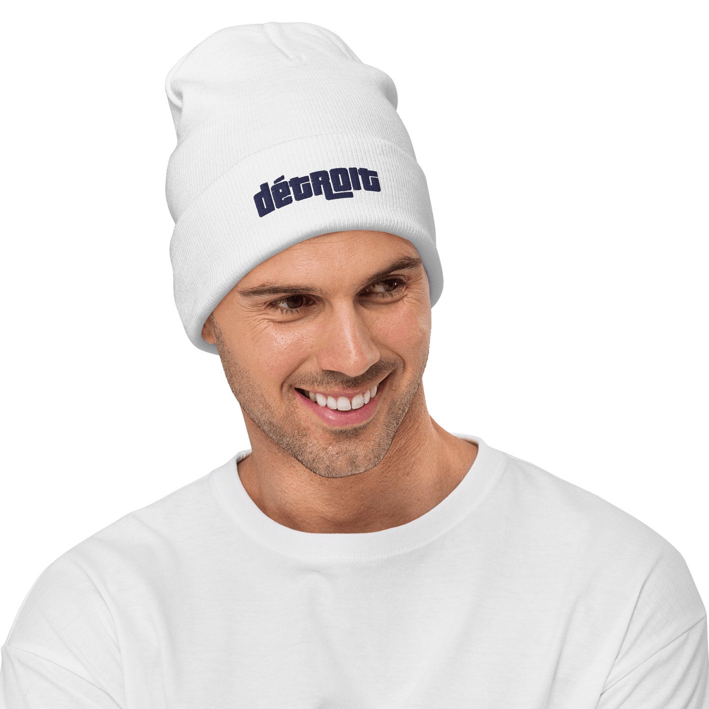 'Détroit' Winter Beanie (1970s Font) | White Embroidery - Circumspice Michigan