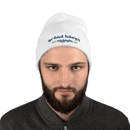 'Grand Haven Michigan' Winter Beanie (Arabic Font w/Mosque Outlines) - Circumspice Michigan