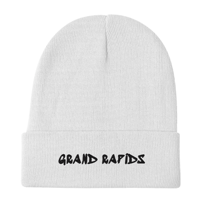 'Grand Rapids' Winter Beanie (1980's Hip Hop Font) | White/Black Embroidery - Circumspice Michigan