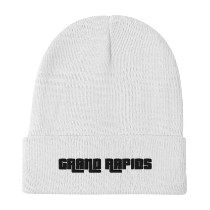 'Grand Rapids' Winter Beanie (1970s Font) | White/Black Embroidery - Circumspice Michigan