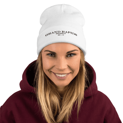 'Grand Rapids Michigan EST 1826' Winter Beanie | White Embroidery - Circumspice Michigan