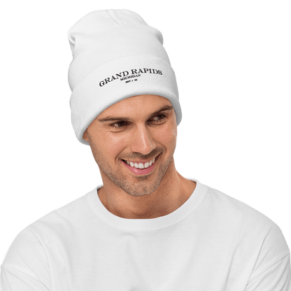 'Grand Rapids Michigan EST 1826' Winter Beanie | White Embroidery - Circumspice Michigan