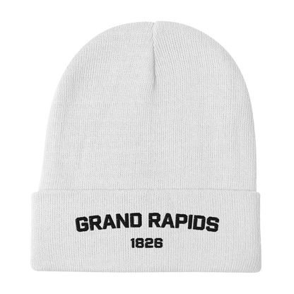 'Grand Rapids 1826' Winter Beanie | White/Black Embroidery - Circumspice Michigan