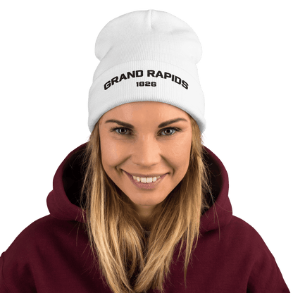 'Grand Rapids 1826' Winter Beanie | White/Black Embroidery - Circumspice Michigan