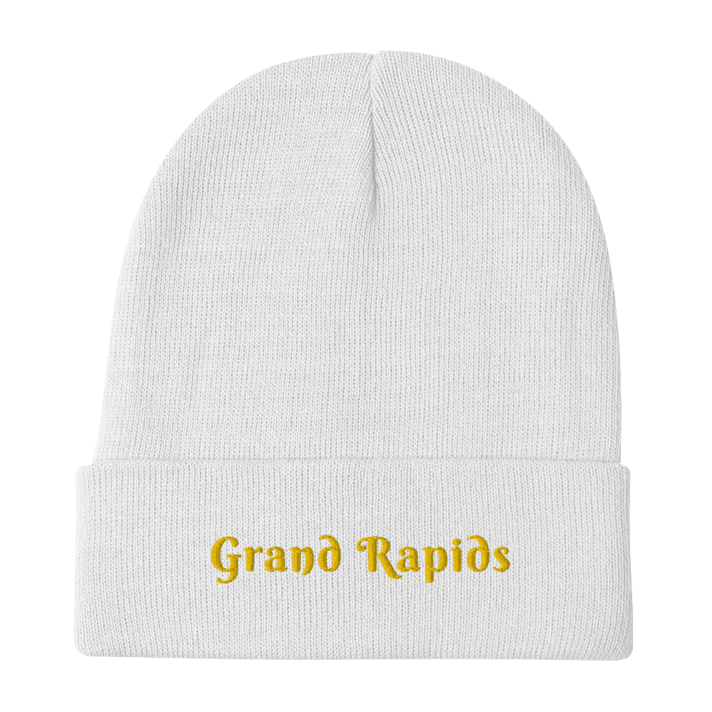 'Grand Rapids' Winter Beanie (Swash Font) | Gold Embroidery - Circumspice Michigan