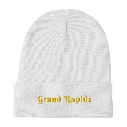 'Grand Rapids' Winter Beanie (Swash Font) | Gold Embroidery - Circumspice Michigan