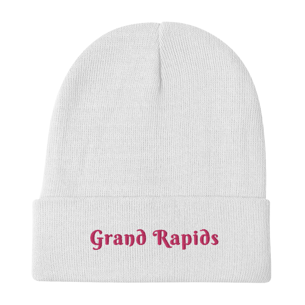 'Grand Rapids' Winter Beanie (Swash Font) | Pink Embroidery - Circumspice Michigan