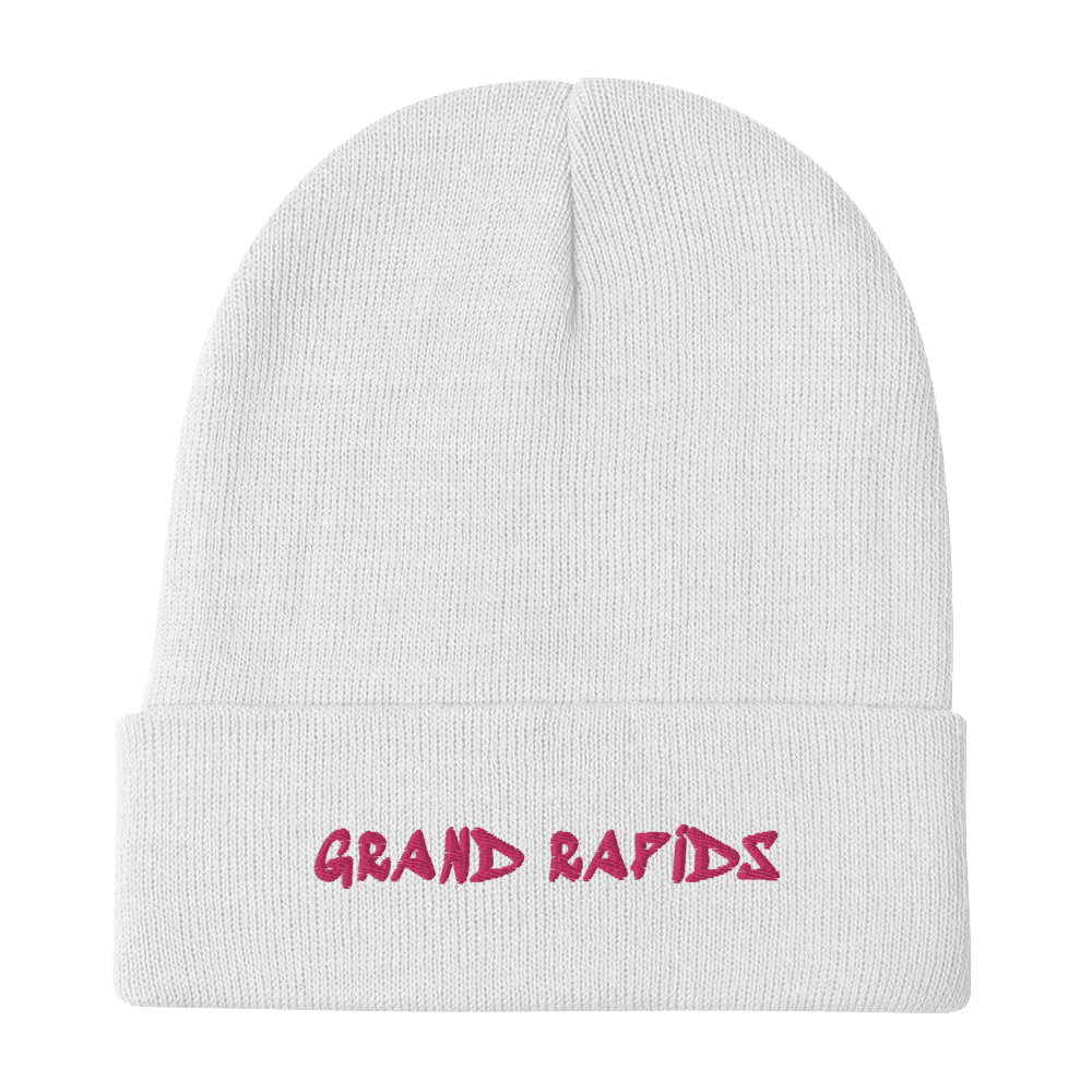 'Grand Rapids' Winter Beanie (1980s Hip Hop Font) | Pink Embroidery - Circumspice Michigan